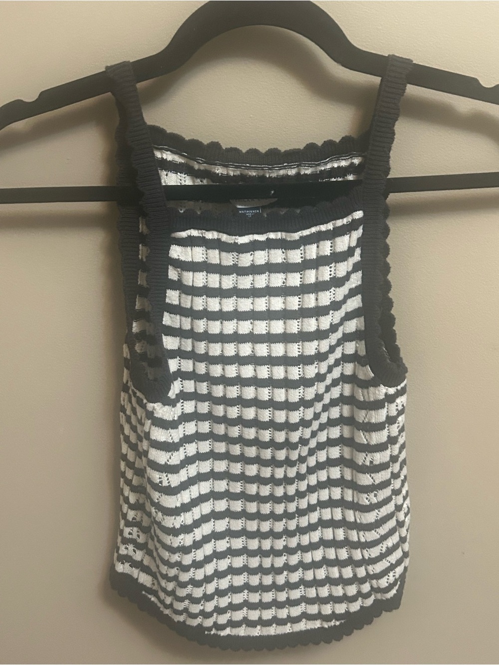American Eagle White and Dark Green Knit Tank Top